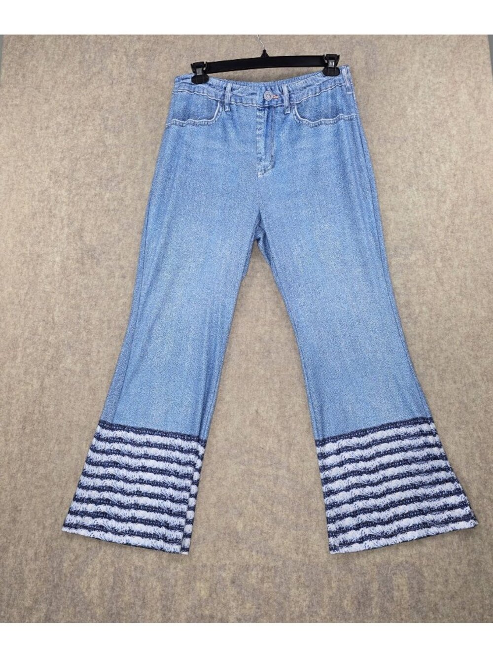 Womens 4XL Denim Look Flared Pants Light Blue Polyester Stripe Detail